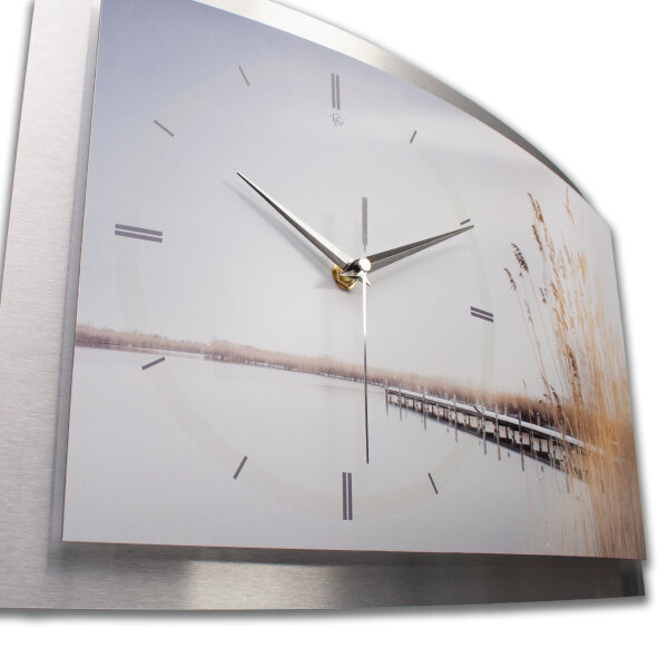 Seestille – gewölbte 3D-Wanduhr mit silbernem...
