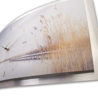 Seestille – gewölbte 3D-Wanduhr mit silbernem Alu-Rahmen