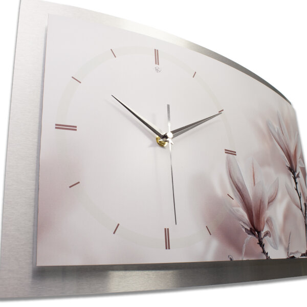 Orchidee Relax – gewölbte 3D-Wanduhr mit silbernem Alu-Rahmen