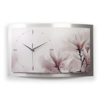 Orchidee Relax – gewölbte 3D-Wanduhr mit silbernem Alu-Rahmen