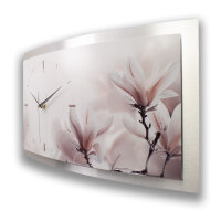 Orchidee Relax – gewölbte 3D-Wanduhr mit silbernem Alu-Rahmen