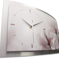 Orchidee Relax – gewölbte 3D-Wanduhr mit silbernem Alu-Rahmen