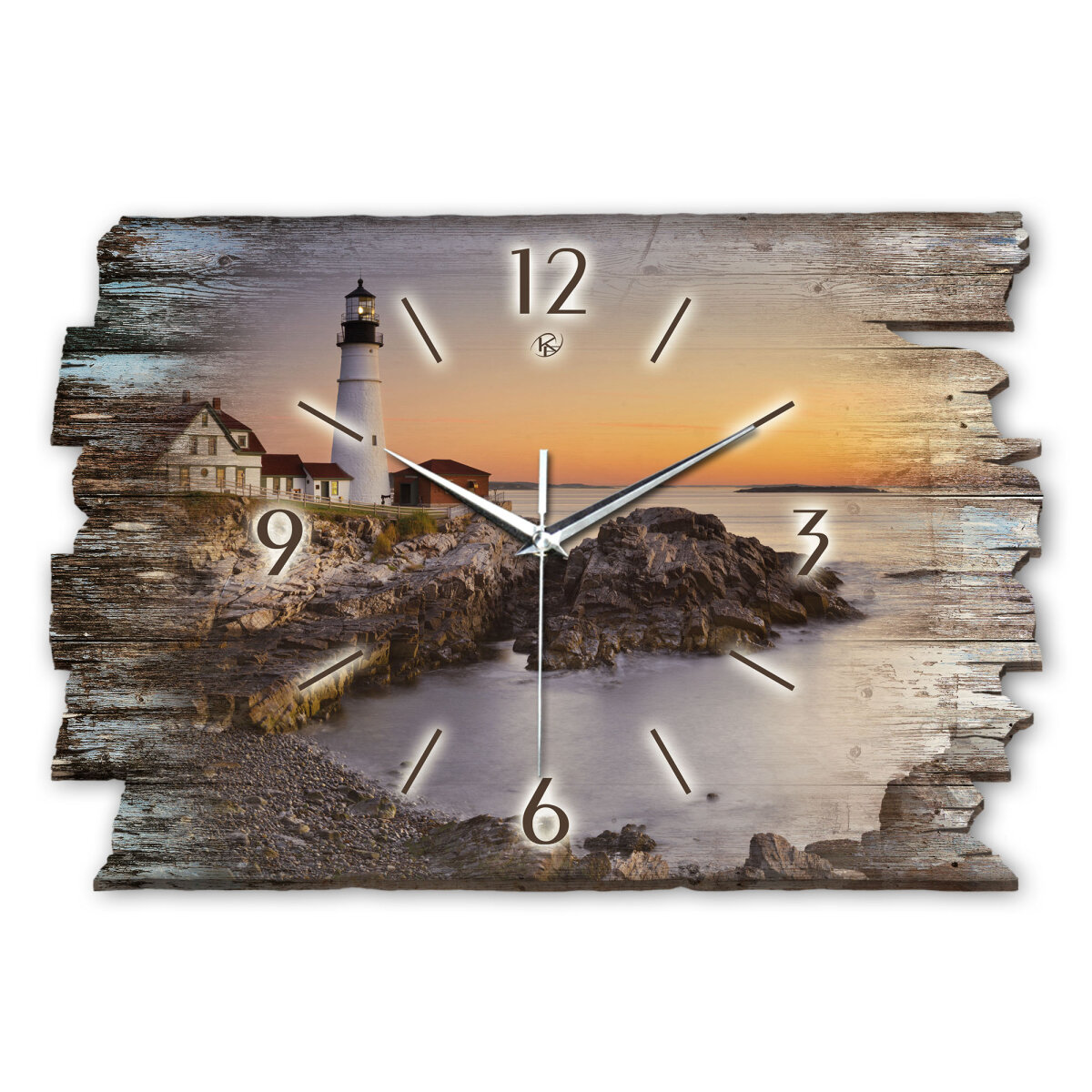 Leuchtturm Designer-Wanduhr aus Holz – leises Uhrwerk