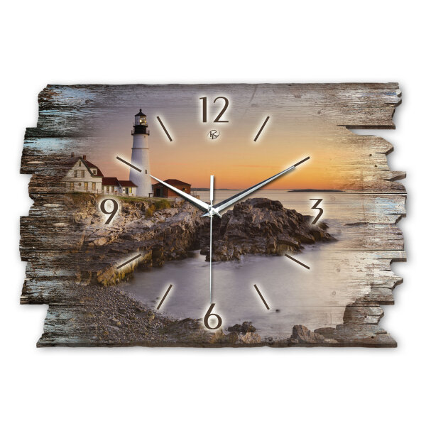 Leuchtturm Designer-Wanduhr aus Holz – leises Uhrwerk