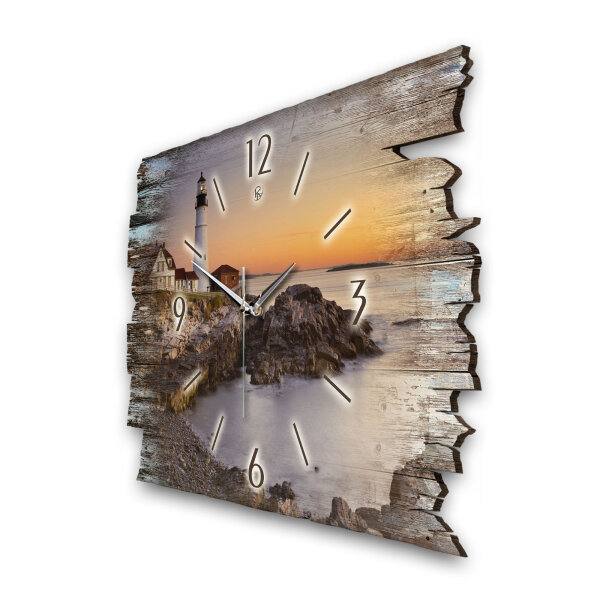 Leuchtturm Designer-Wanduhr aus Holz – leises Uhrwerk