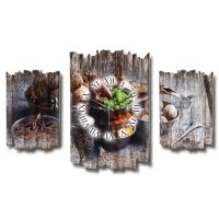 Exotische Gewürze Shabby chic Dreiteilige Wanduhr aus MDF mit leisem Uhrwerk