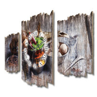 Exotische Gewürze Shabby chic Dreiteilige Wanduhr aus MDF mit leisem Uhrwerk