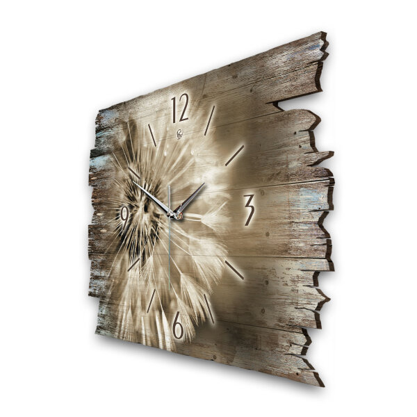 Pusteblume Designer-Wanduhr aus Holz – leises Uhrwerk