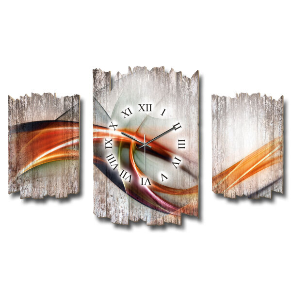 Modern Wave Shabby chic Dreiteilige Wanduhr aus MDF mit...