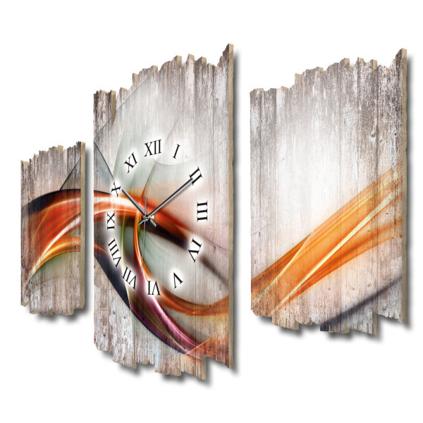 Modern Wave Shabby chic Dreiteilige Wanduhr aus MDF mit...