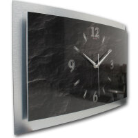 Schiefer-Design – gewölbte 3D Metallic-Wanduhr mit silbernem Alu-Rahmen
