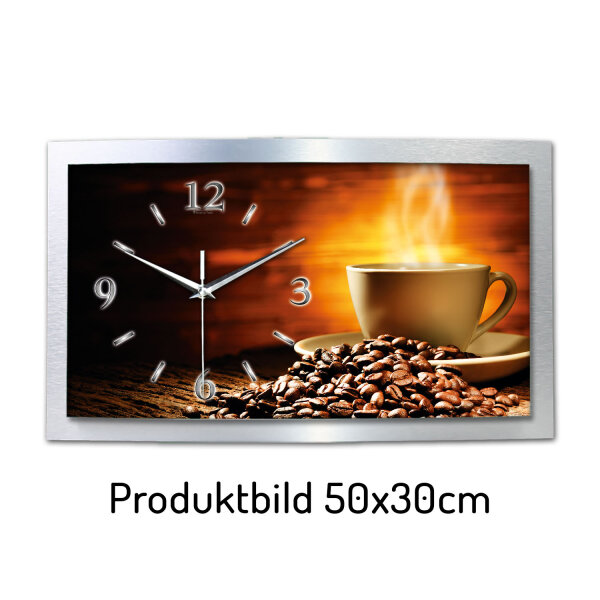 Kaffee – gewölbte 3D-Wanduhr mit silbernem...