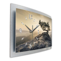 Einsamer Baum – gewölbte 3D-Wanduhr mit silbernem Alu-Rahmen