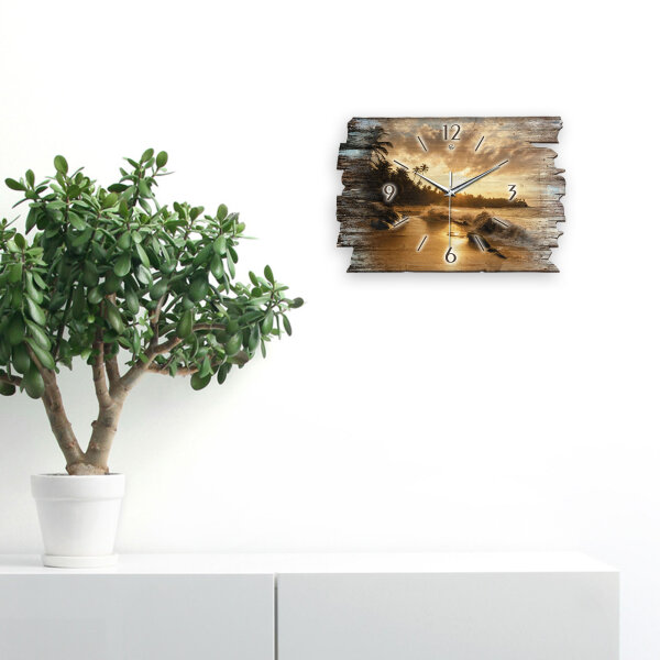Beach Designer-Wanduhr aus Holz – leises Uhrwerk