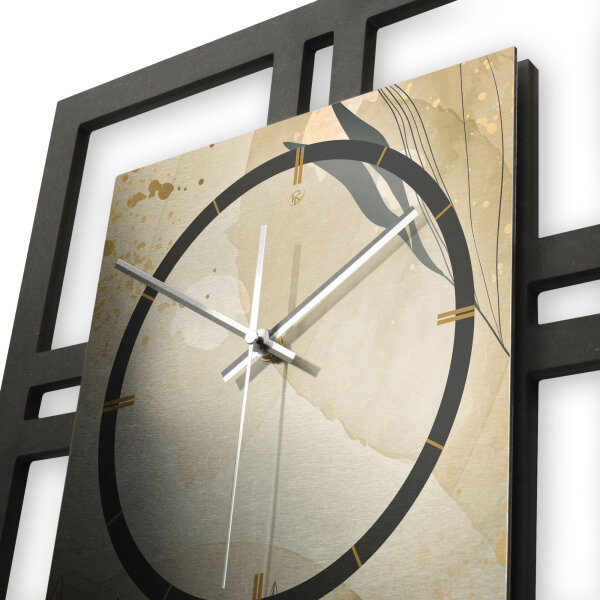 Elegant Leaves – Quadria Metallic Wanduhr aus Alu & MDF
