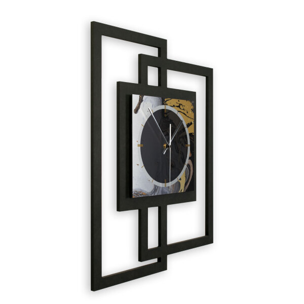 Gold & Black Ink – Fenora Metallic Wanduhr aus Alu & MDF