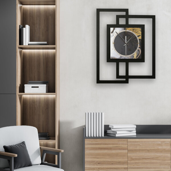 Gold & Black Ink – Fenora Metallic Wanduhr aus Alu & MDF