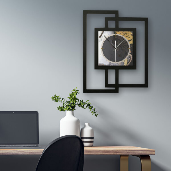 Gold & Black Ink – Fenora Metallic Wanduhr aus Alu & MDF