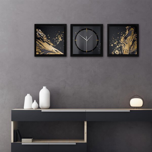 Gold & Black – Trivio Metallic Wanduhr aus Alu & MDF