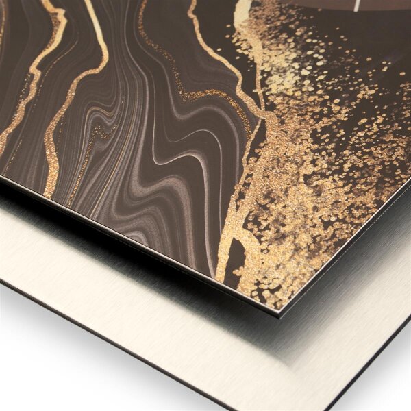 Black & Gold Marble – gewölbte 3D-Metallic-Wanduhr mit Alu-Rahmen