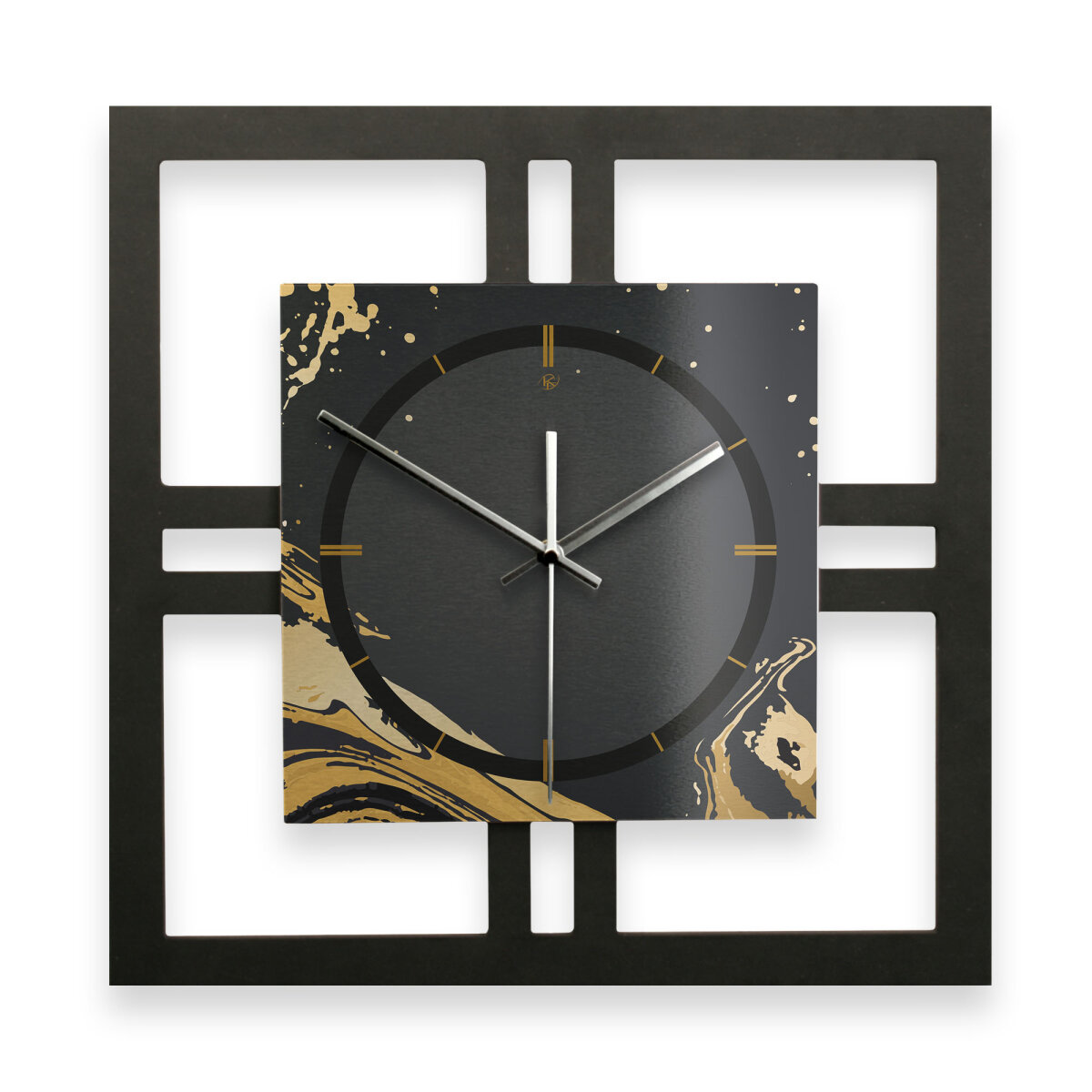 Golden Liquid – Quadria Metallic Wanduhr aus Alu & MDF