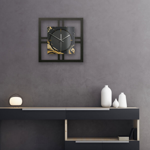 Golden Liquid – Quadria Metallic Wanduhr aus Alu & MDF