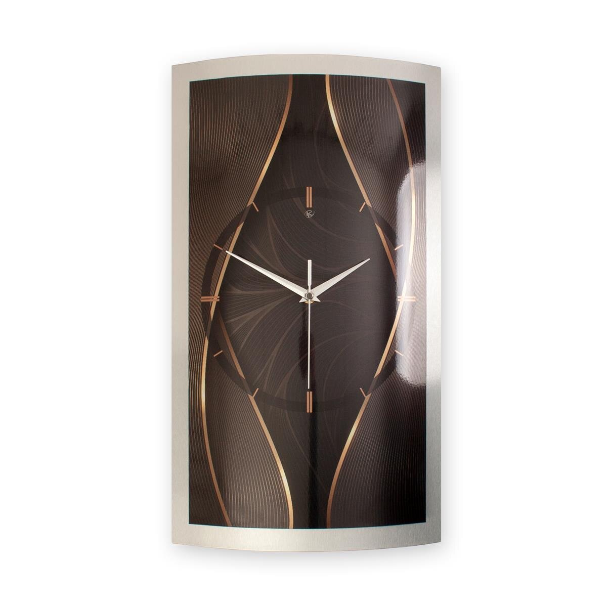 Elegant Waves – gewölbte 3D-Metallic-Wanduhr mit silbernem Alu-Rahmen