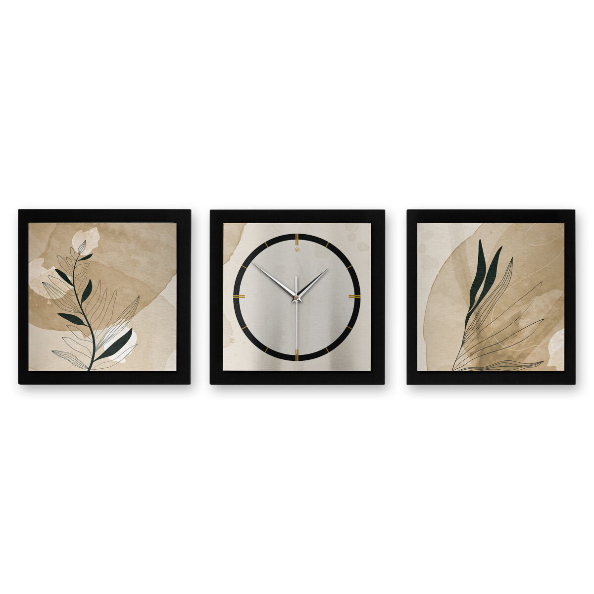 Floral Beige – Trivio Metallic Wanduhr aus Alu & MDF