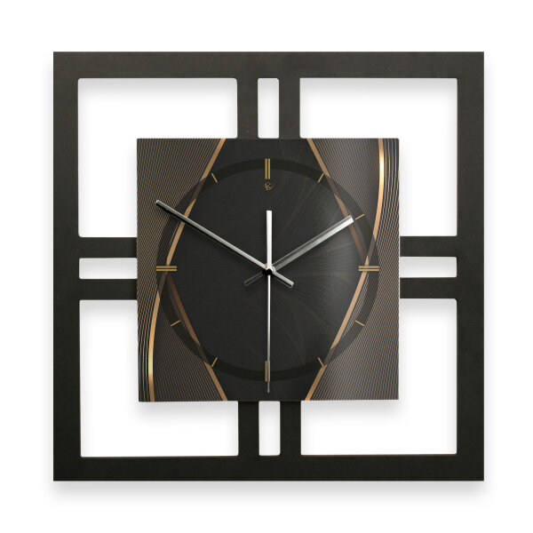 Black & Gold – Quadria Metallic Wanduhr aus Alu...