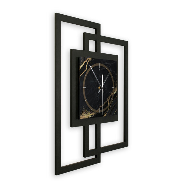 Black & Gold Waves – Fenora Metallic Wanduhr...