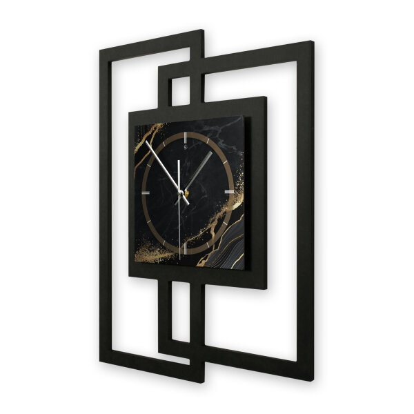 Black & Gold Waves – Fenora Metallic Wanduhr aus Alu & MDF