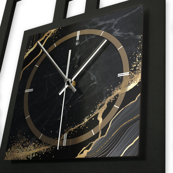 Black & Gold Waves – Fenora Metallic Wanduhr aus Alu & MDF