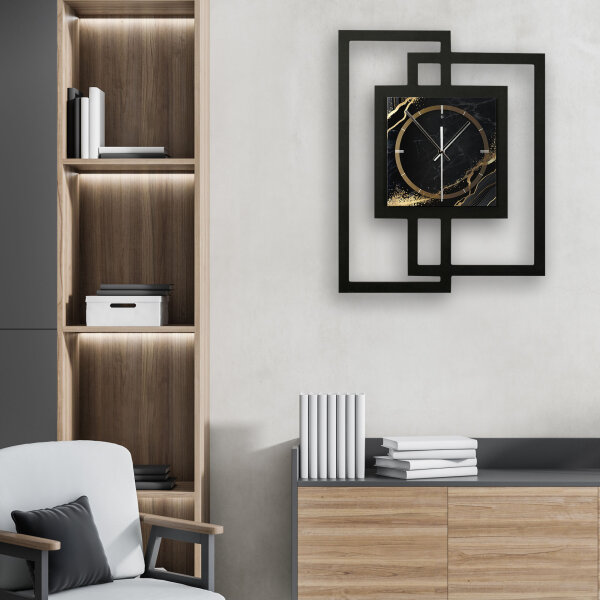 Black & Gold Waves – Fenora Metallic Wanduhr aus Alu & MDF