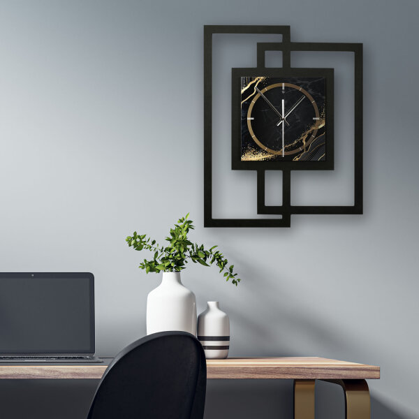 Black & Gold Waves – Fenora Metallic Wanduhr aus Alu & MDF