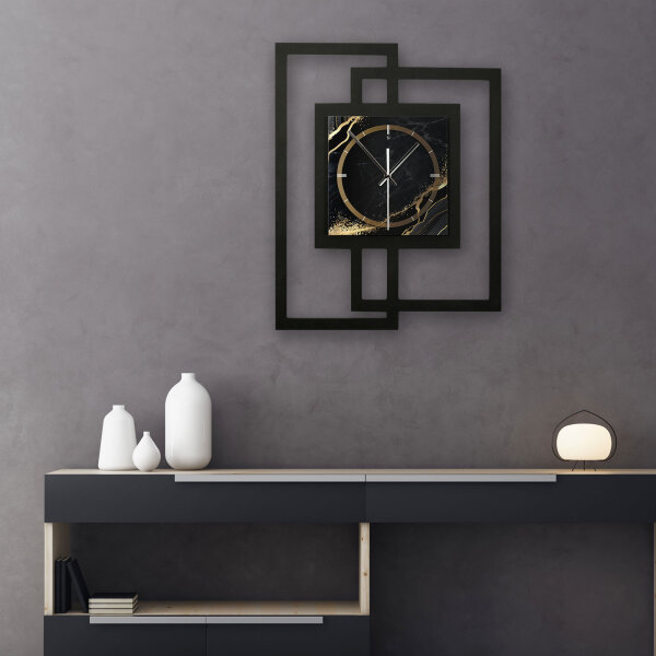 Black & Gold Waves – Fenora Metallic Wanduhr aus Alu & MDF