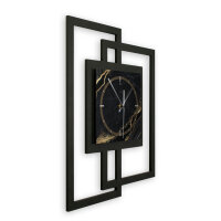 Black & Gold Waves – Fenora Metallic Wanduhr aus Alu & MDF