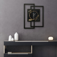 Black & Gold Waves – Fenora Metallic Wanduhr aus Alu & MDF