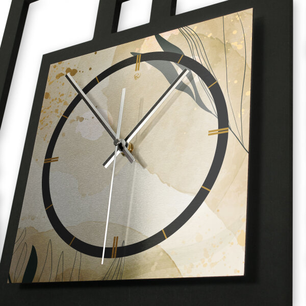 Elegant Leaves – Fenora Metallic Wanduhr aus Alu & MDF