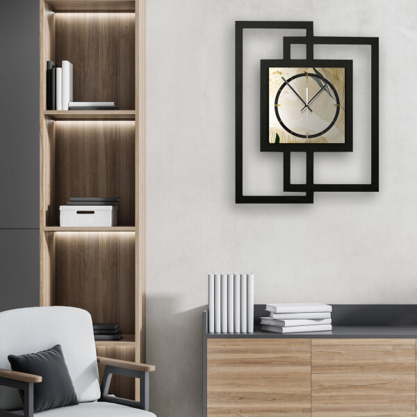 Elegant Leaves – Fenora Metallic Wanduhr aus Alu & MDF