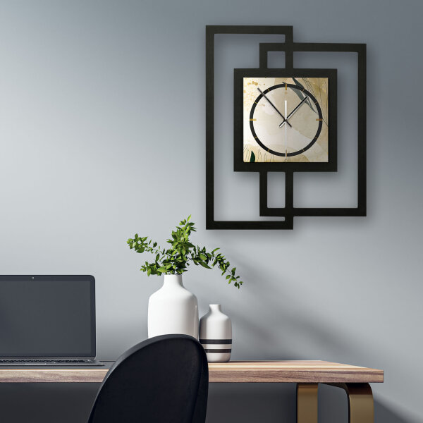 Elegant Leaves – Fenora Metallic Wanduhr aus Alu & MDF