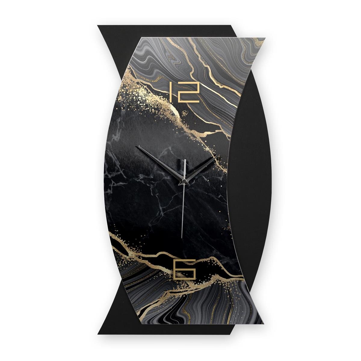 Black & Gold Marble – Curvona Metallic Wanduhr aus Alu & MDF