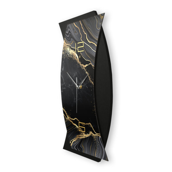 Black & Gold Marble – Curvona Metallic Wanduhr...
