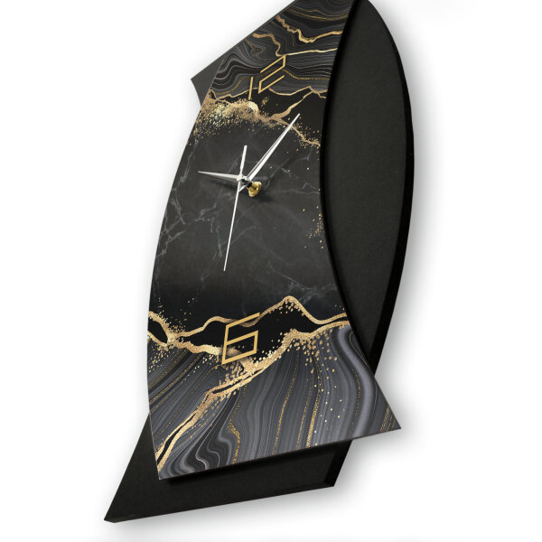 Black & Gold Marble – Curvona Metallic Wanduhr aus Alu & MDF