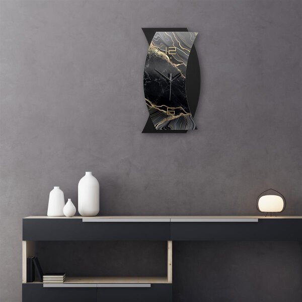Black & Gold Marble – Curvona Metallic Wanduhr aus Alu & MDF