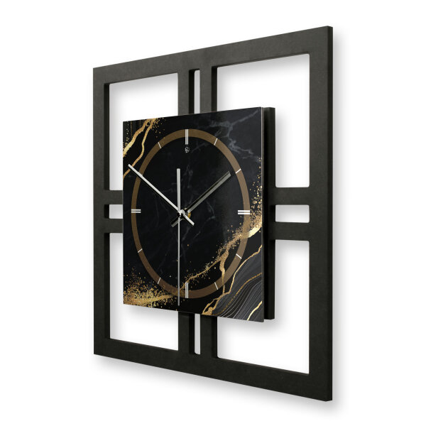 Black & Gold Waves – Quadria Metallic Wanduhr...