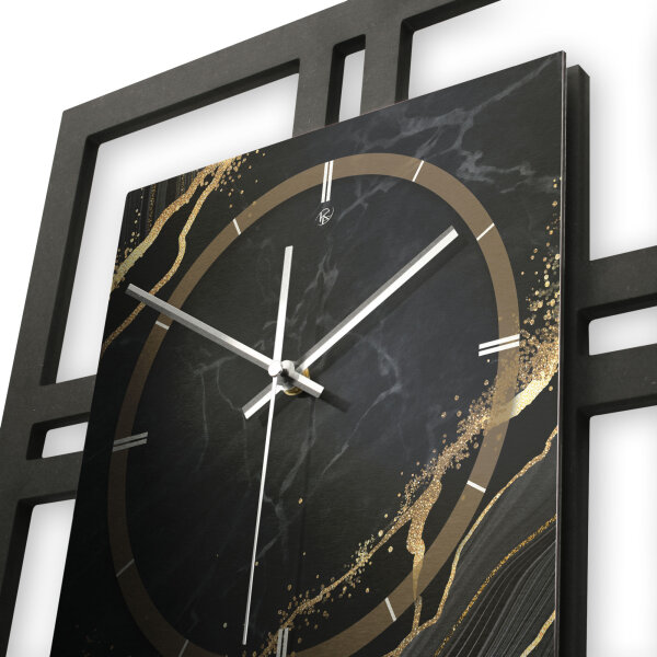 Black & Gold Waves – Quadria Metallic Wanduhr aus Alu & MDF