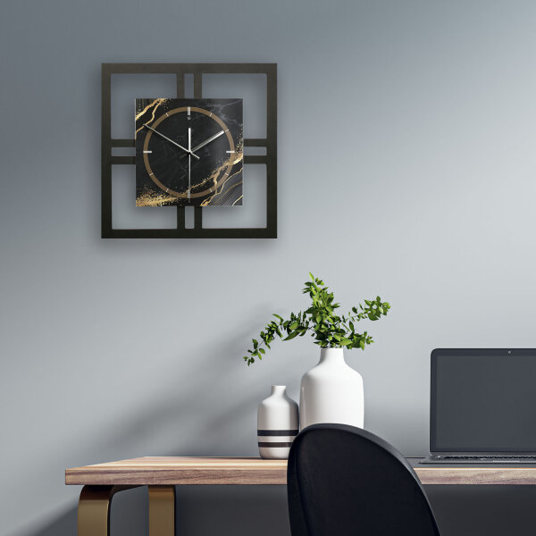 Black & Gold Waves – Quadria Metallic Wanduhr aus Alu & MDF
