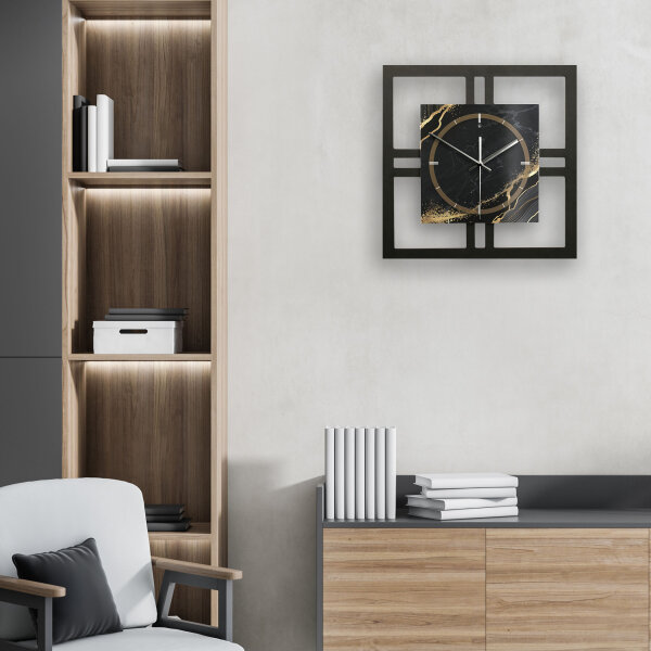 Black & Gold Waves – Quadria Metallic Wanduhr aus Alu & MDF