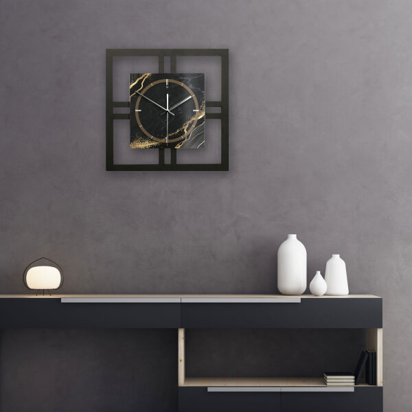 Black & Gold Waves – Quadria Metallic Wanduhr aus Alu & MDF