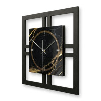 Black & Gold Waves – Quadria Metallic Wanduhr aus Alu & MDF